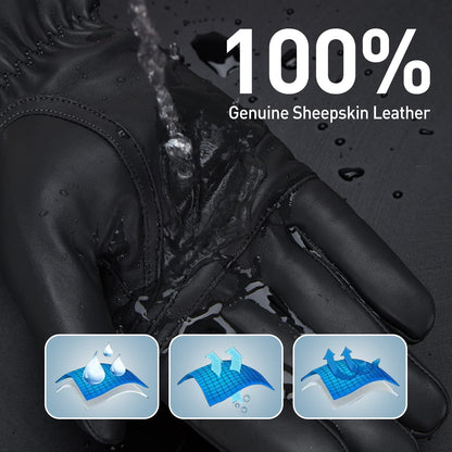 BISON DENIM Winter Genuine Sheepskin Leather Gloves for Men, Touchscreen Texting Warm Cashmere Lined Gloves for Driving (Black,Large)