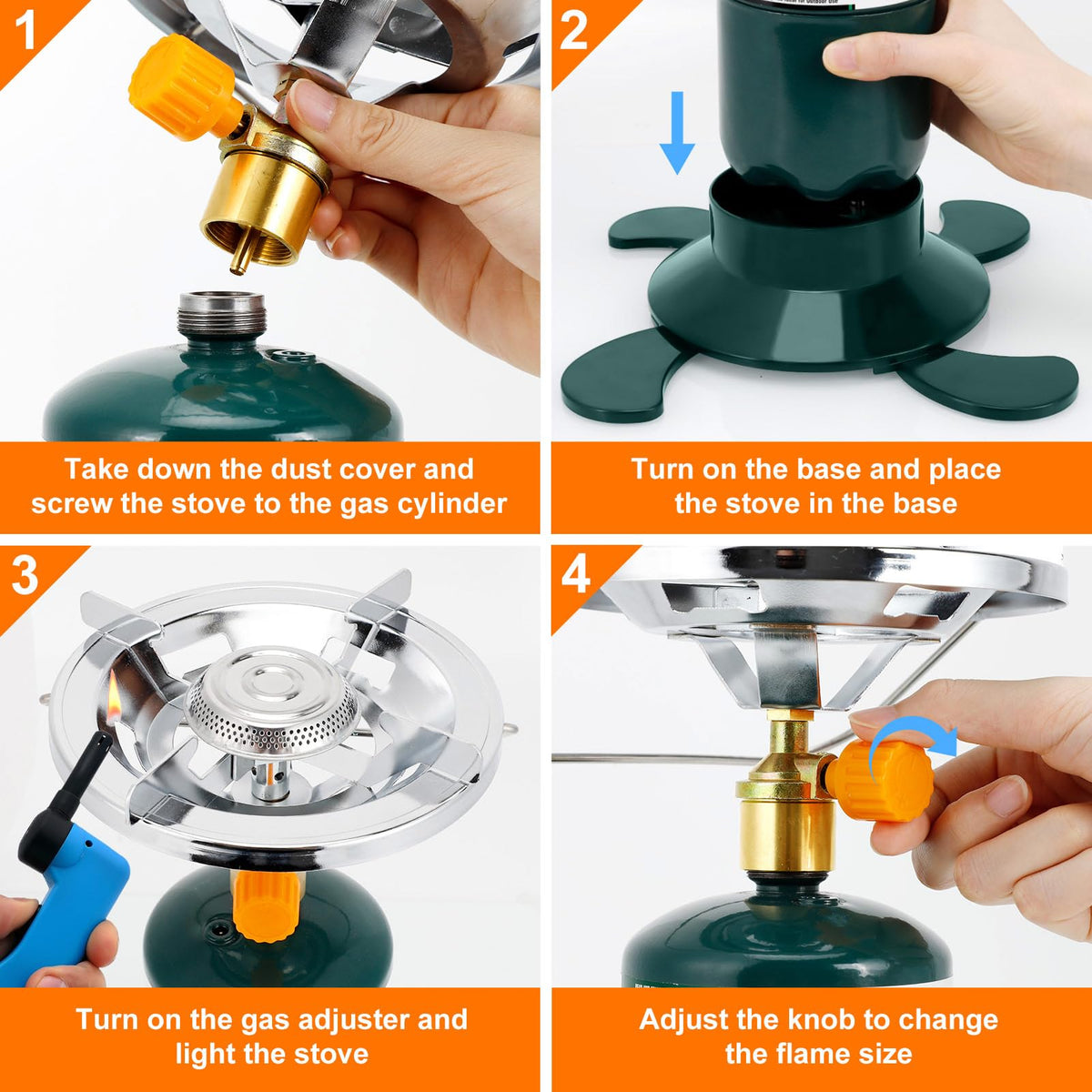 Camping Stove Propane, Portable Backpacking Cooker with Single Burner, Adjustable Flame, Foldable Base, Camp Stove Kit for Outdoor Cooking, Hiking, Emergency Essential (Fuel not Included)