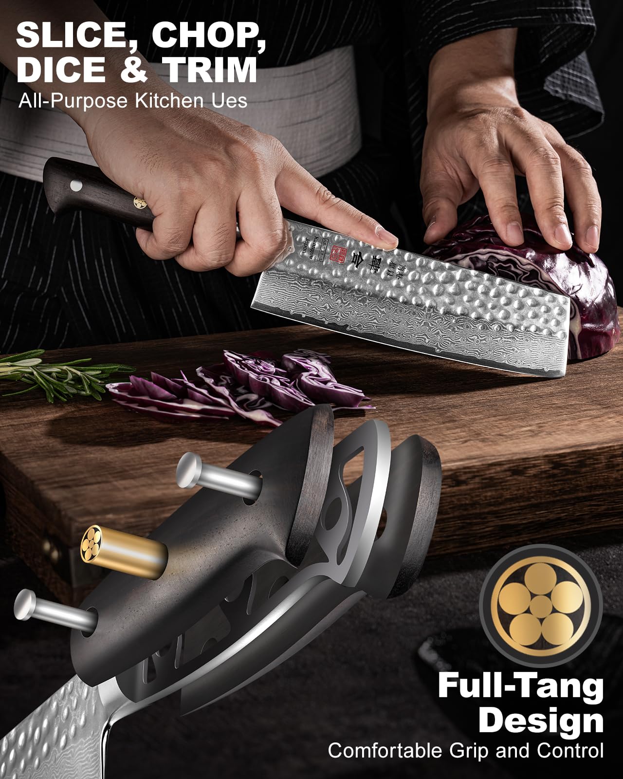 kanngou Japanese Chef Knife Kitchen Knife with 67 Layers Damascus Steel AUS-10 Core, Professional Damascus Knife with Full-Tang Ebony Wood Handle and Premium Gift Box(7 Inch Nakiri Knife)