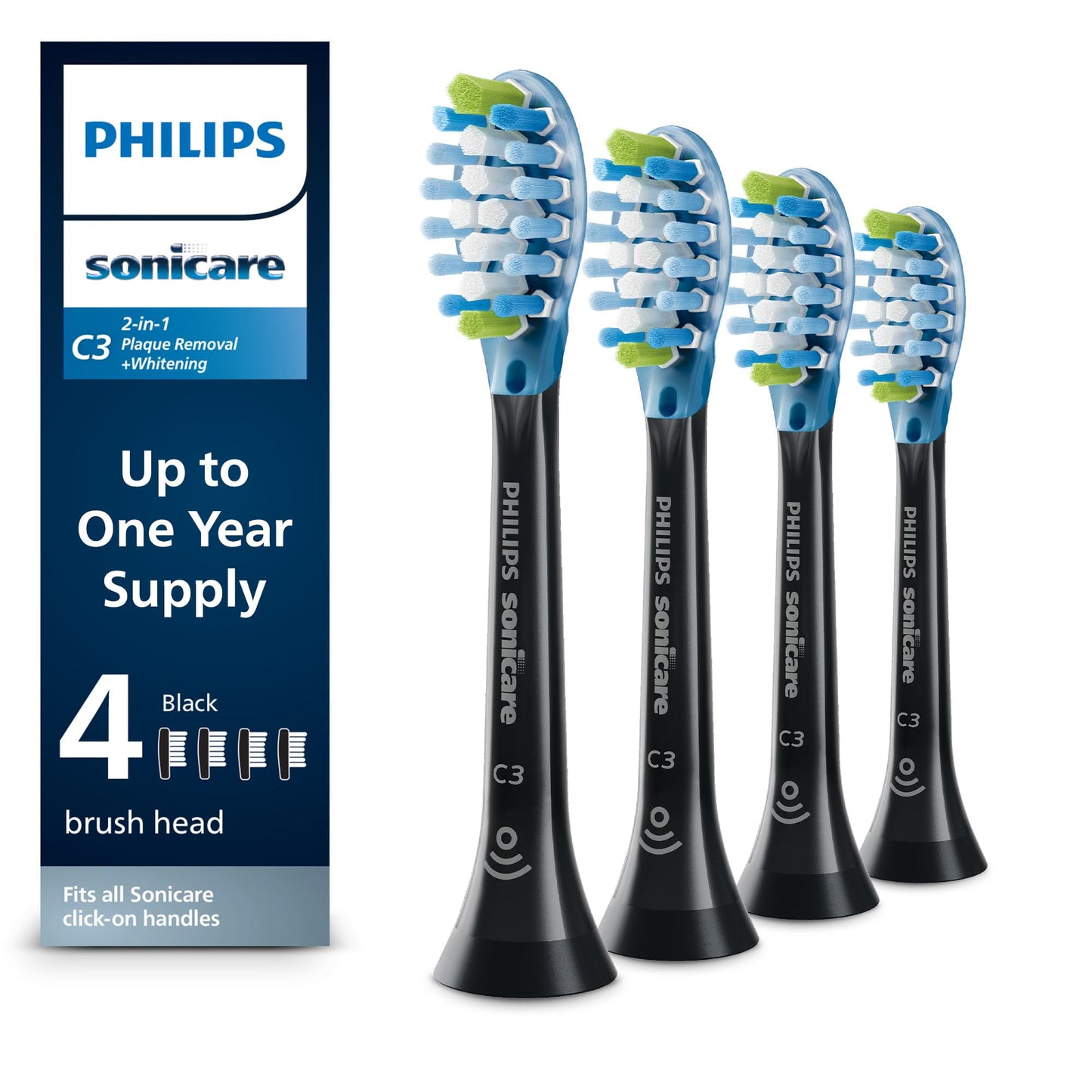 Philips Sonicare C3 Two-in-One - Genuine Replacement Electric Toothbrush Heads, White, 2 Pack, HX9042/65