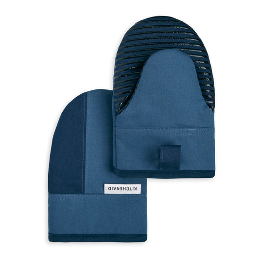 KitchenAid Beacon Two-Tone Non-Slip Mini Oven Mitt Set, Navy/Ink, 5.5"x8", 2 Piece