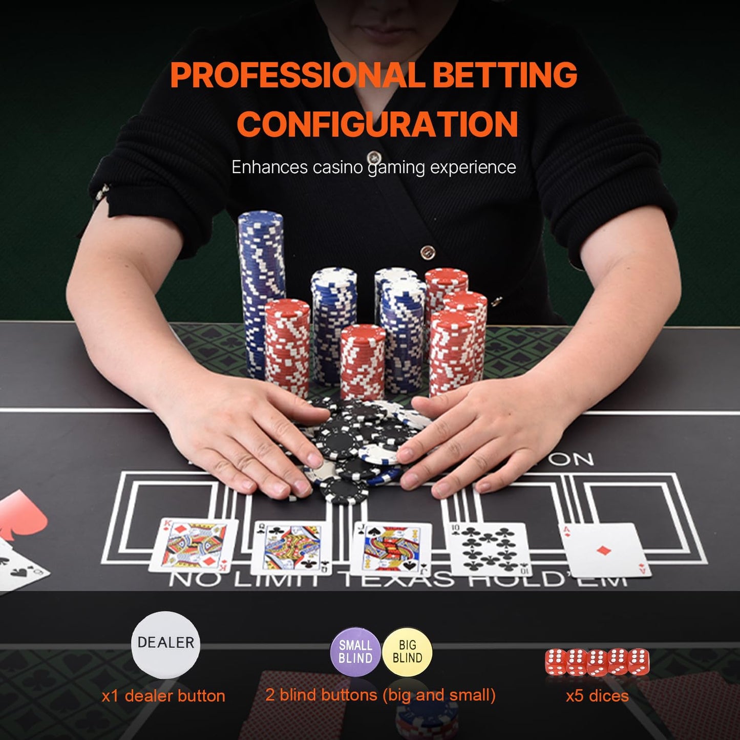 VEVOR Poker Set, 300-Piece Complete Poker Playing Game Set for Texas Hold'em, Blackjack, Gambling, Poker Chip Set with Aluminum Carrying Case, 11.5 Gram Casino Chips, Cards, Buttons and Dices