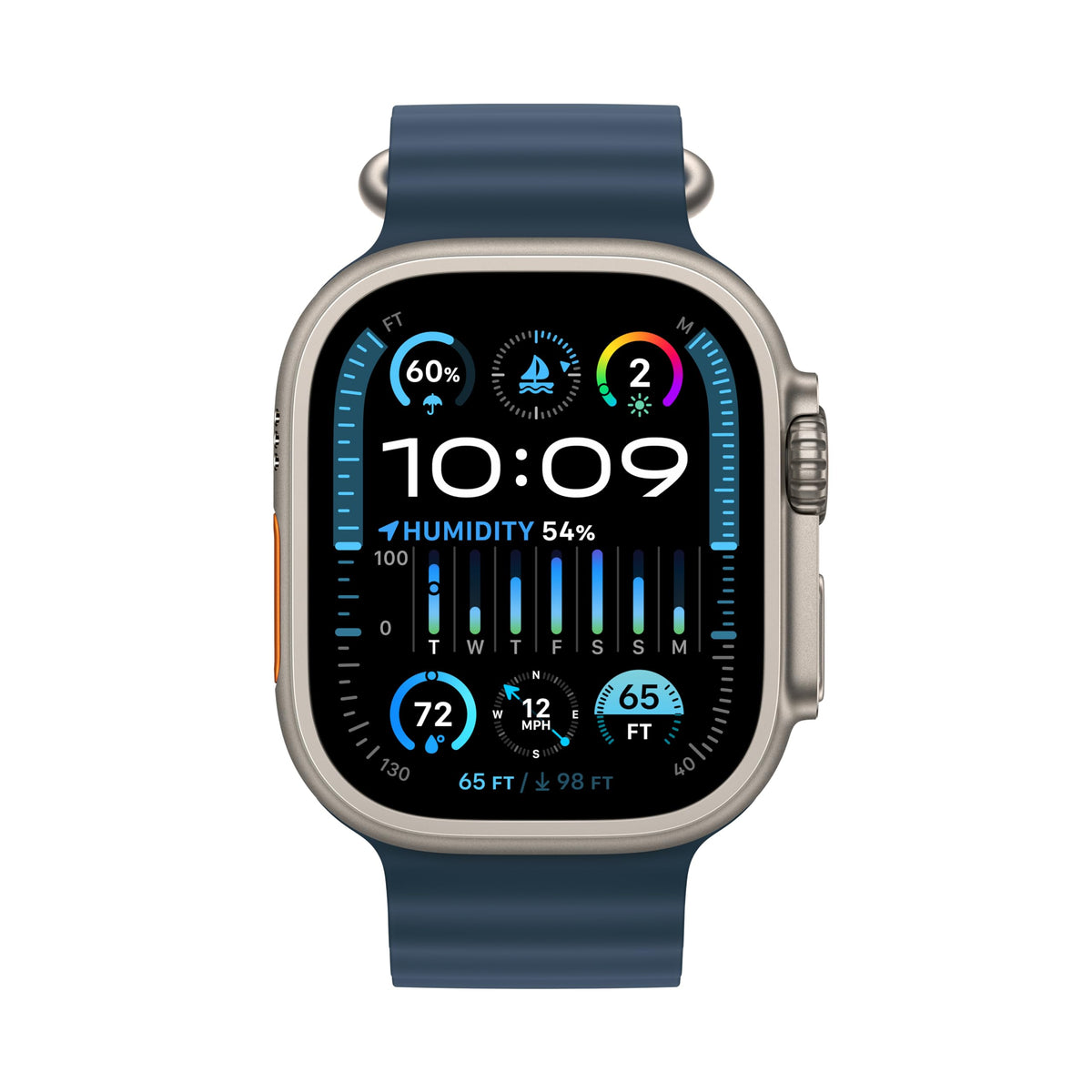 Apple Watch Ultra 2 [GPS + Cellular 49mm] Smartwatch with Rugged Titanium Case & Blue Ocean Band One Size. Fitness Tracker, Precision GPS, Action Button, Extra-Long Battery Life
