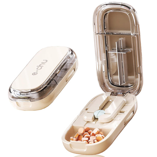 DUBSTAR Pill Cutter Splitter for Cutting Multiple Pills, 1/2 1/4 Pill Cutter Splitter for Small and Tiny Pills (Clear Beige)