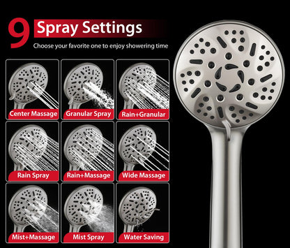 GRICH 2.5GPM Shower Head with Hand: 2 in 1 High Pressure Shower Heads With Handheld Spray Combo & Rain Shower Head, 9 Spray Modes Anti-Leak Waterfall Showerhead, Angle Adjustable, Brushed Nickel