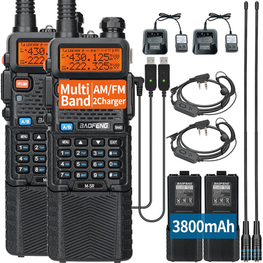 BAOFENG Ham Radio Long Range M-5R 3800mAh Rechargeable 5RX Handheld Walkie Talkies for Adults,Copy Frequency,AM/FM with USB Charging Cable and Earpiece,2Pack