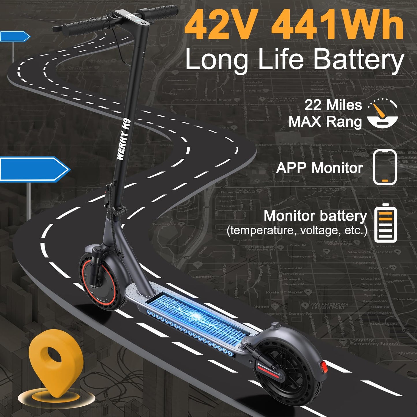 WERHY 8.5''/10'' Electric Scooter, 350W/500W Motor, Top Speed 19/22 mph, Max 28/23/16Miles Ranges, Foldable E Scooter for Adults