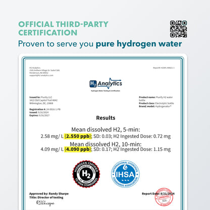 Hydrogen Water Bottle Generator - Up to 4100+ PPB Concentration - SPE/PEM Technology - Certified H2 Generator - Portable Athletic Performance & Hydration System - 6-Hour Hydrogen Retention (Black)