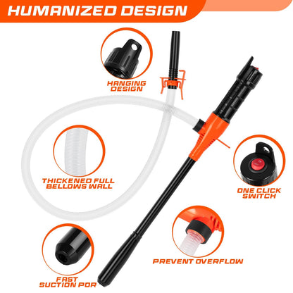 Portable Transfer Pump Battery Operated Electric Siphon Pump for Gas, Fuel, Diesel, Water Transfer 2.4 GPM Flow Oil Extractor, 47 Inches Hose-Easy to Use Hand Fuel Pump, Multi-Use Siphon Transfer Pump