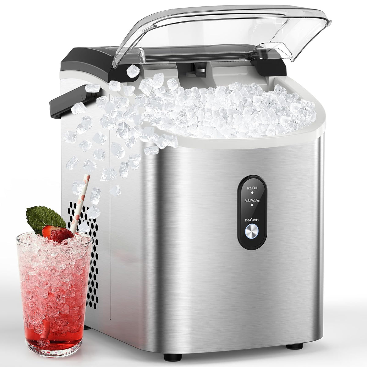 COWSAR Nugget Ice Makers Countertop, Pebble Ice Maker Machine with Soft Chewable Ice, 34Lbs/24H, Self-Cleaning, One-Click Operation, Pellet Ice Maker Countertop for Home/Kitchen/RV/Camping