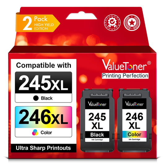 Valuetoner 245XL Ink Cartridge Replacement for Canon 245XL 246XL Combo Pack PG-245XL CL-246XL for Pixma TR4520 TR4527 MG2522 MG2520 MX490 MX492 TS202 TS302 TS3320 MG2920 Printer (Black, Color)