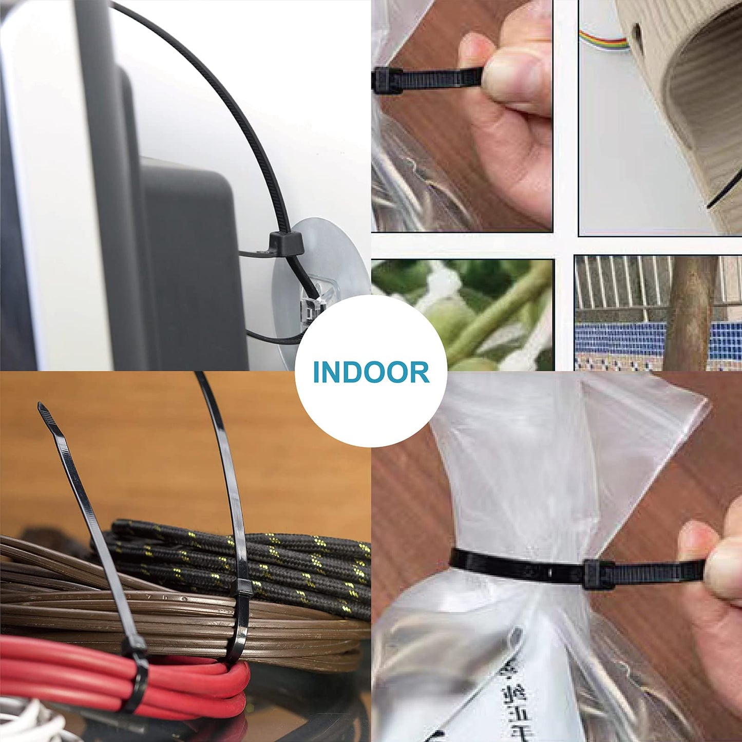 Zip Ties Assorted Sizes(4”+6”+8”+12”), 400 Pack, Black Cable Ties, UV Resistant Wire Ties by ANOSON