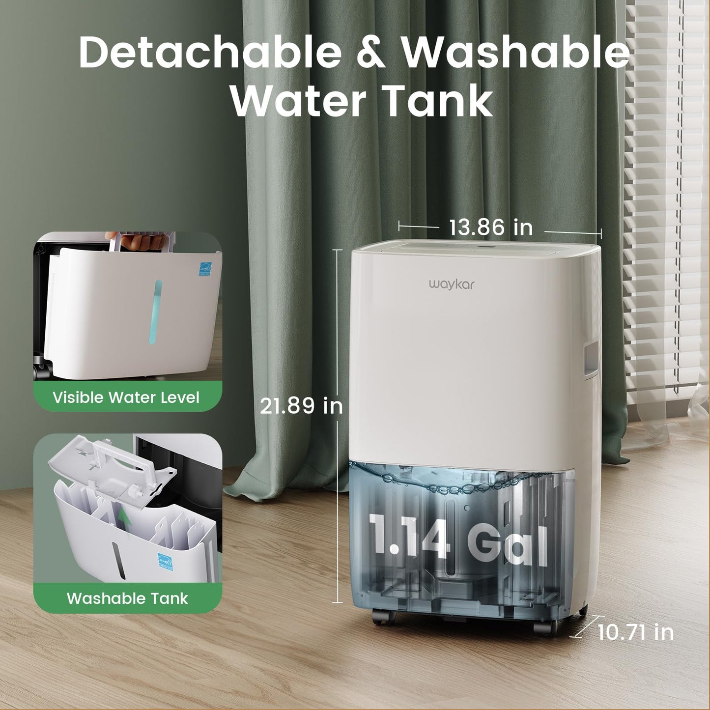 Waykar 80 Pints Energy Star Dehumidifier for Spaces up to 5,000 Sq. Ft at Home, in Basements and Large Rooms with Drain Hose and 1.14 Gallons Water Tank (JD025CE-80)