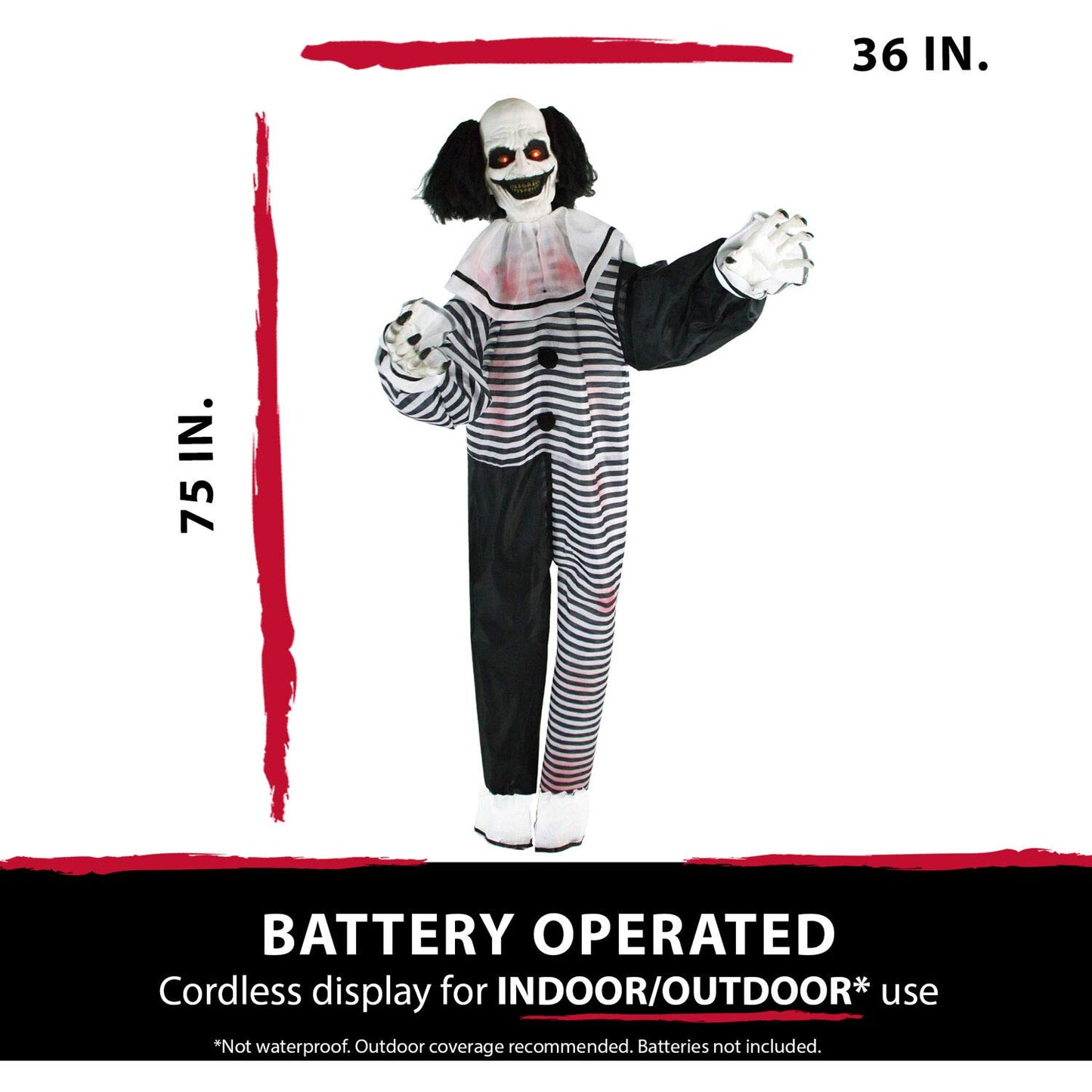 Haunted Hill Farm Scary Animatronic Talking Clown with Touch Activated Lights and Sounds, Indoor or Covered Outdoor Halloween Decorations for Home or Haunted House, Battery Operated Halloween Props