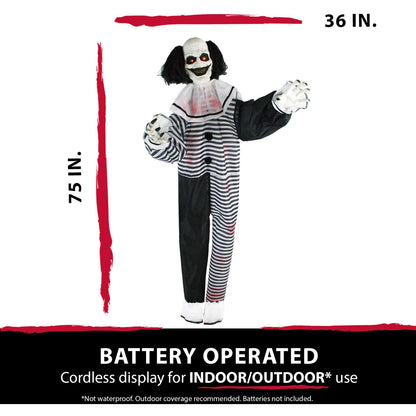 Haunted Hill Farm Scary Animatronic Talking Clown with Touch Activated Lights and Sounds, Indoor or Covered Outdoor Halloween Decorations for Home or Haunted House, Battery Operated Halloween Props