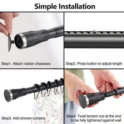 Black Shower Curtain Rod 48 to 84 Inch Adjustable Heavy Duty Stainless Steel Spring Tension Curtain Rods for Bathroom Windows Closet Rod No Drill