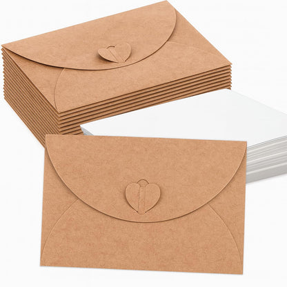 40 Pcs Mini Envelopes with Blank Cards, Gift Card Envelopes,Mini Kraft Paper Envelopes with Heart Clasp for Gift Cards,Wedding Party Favors,Thanksgiving,Kids to Pass Friendship Notes