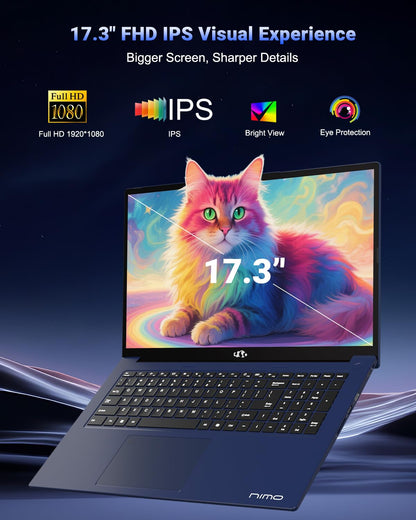 NIMO 17.3" IPS FHD-Gaming-Laptop, AMD Ryzen 7 8745HS 32GB DDR5 RAM 1TB SSD (8C/16T, up to 4.9GHz) Radeon 780M Graphics Business Computer with 100W Type-C Backlit Keyboard, Fingerprint USB-C 4.0