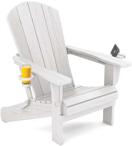 SERWALL Adirondack Chair with Cup Holders - Composite Adirondack Chairs HDPE Outdoor Chairs All Weather Use- White