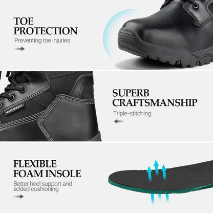 FREE SOLDIER Men’s Tactical Boots 8 Inches Lightweight Combat Boot Durable Suede Leather Military Work Boots Desert Boot(Waterproof Black 7)