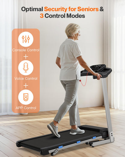 Cardirun Foldable Treadmill with Incline, 350 LBS Capacity, 3.0HP Quiet Running Treadmills for Home, Incline Treadmill with Pulse Sensor and Bluetooth Speaker, Wide Belt, App & Voice Control, 7.6 MPH