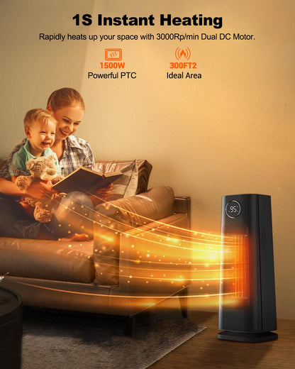 Wind Talk Space Heater for Indoor Use, 1500W Fast Electric Portable Ceramic Heaters with Thermostat, 4 Modes, 24H Timer, 70°Oscillating Room Heater with Remote for Office Bedroom Use, 2023 Upgraded