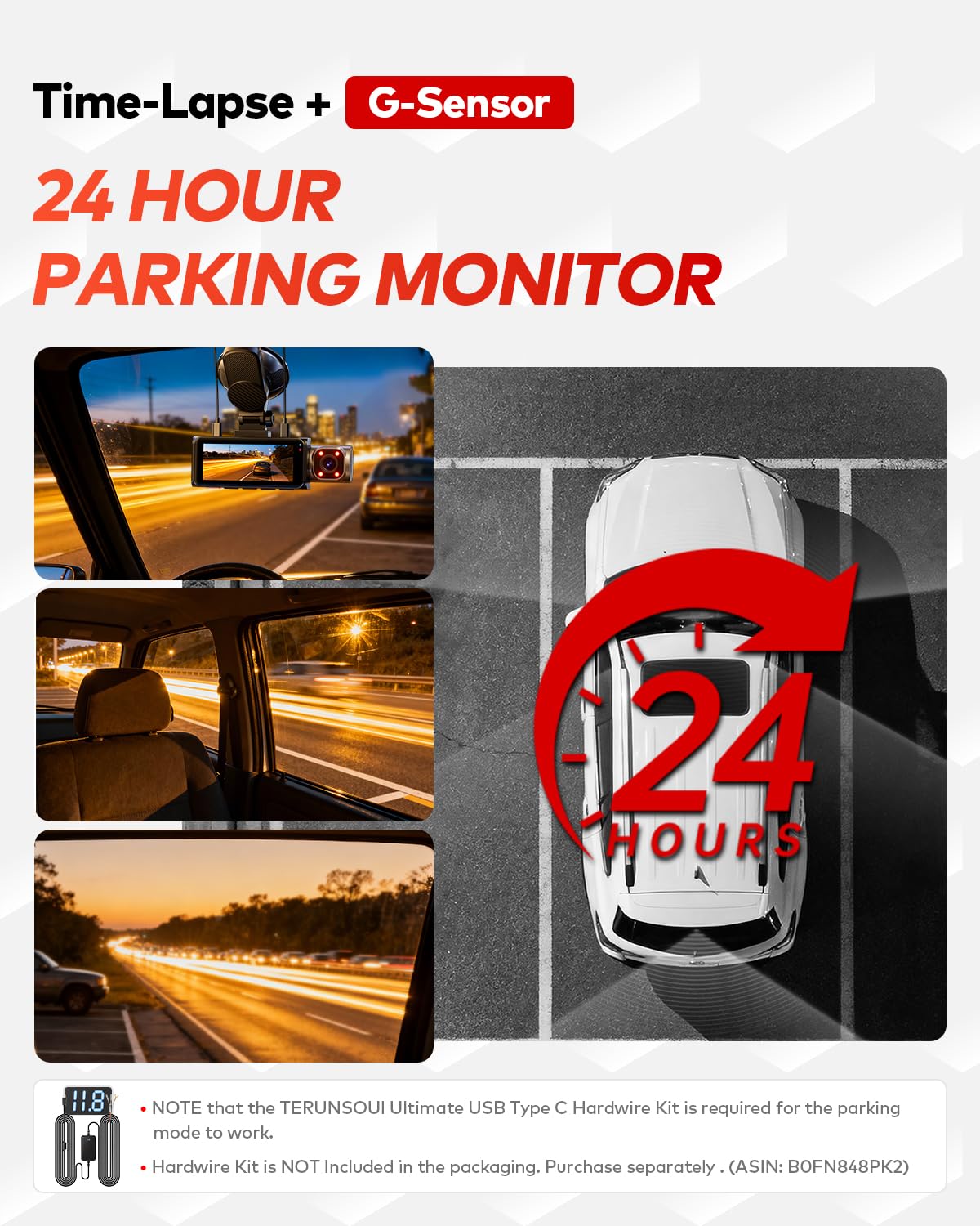 TERUNSOUl 4K+4K+1080P 3 Channel Dash Cam Front and Rear with Cabin, Free 128GB Card Included, 5.8GHz WiFi6 - up to 20MB/s, IR Night Vision, Built-in GPS, G-Sensor, 24H Parking Mode, Support 512GB Max