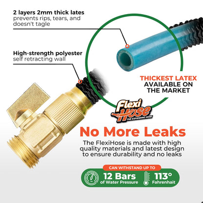 Flexi Hose Lightweight Expandable Garden Hose, 75FT -Retractable Garden Hose, Water Hose - No-Kink Flexibility, 3/4 Inch Solid Brass Fittings and Double Latex Core
