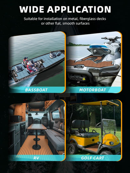 FOCEAN Boat Flooring EVA Foam Boat Decking Marine Mat Non-Slip Self-Adhesive Flooring Sheet for Motorboat Kayak Surfboard Garden Swimming Pools, 94.5''x 15.7'', Brown with Black Lines