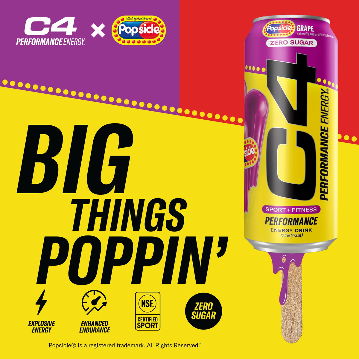 C4 Energy Drink x Grape Popsicle, Carbonated Sugar Free Pre Workout Performance Drink with no Artificial Colors or Dyes, 16 Oz, Pack of 12