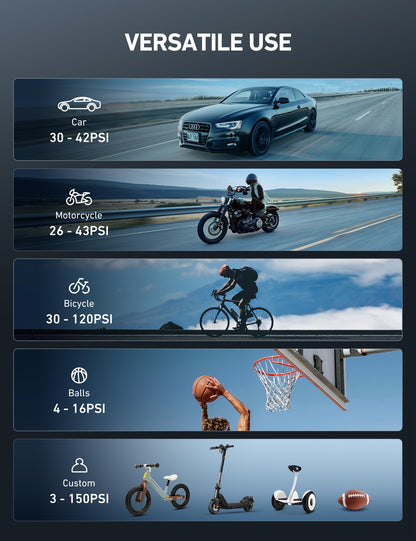 AstroAI L7 Tire Inflator Portable Air Compressor Cordless Mini Bike Pump with Digital Dual Values Display, 150 PSI Car Tires Air Pump with LED Lights&Pressure Gauge for Auto, Motorcycles, Bikes, Balls