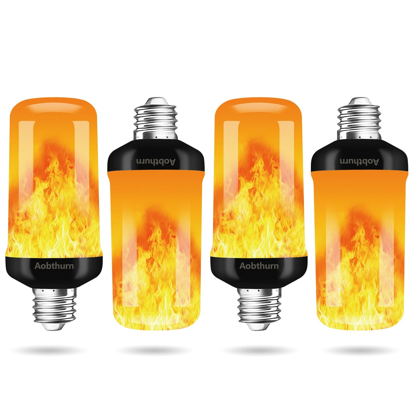 aobthurn Flame Light Bulbs, 4 Modes LED Flame Effect Light Bulb, E26 Base Flickering Light Bulb with Gravity Sensor,Flickering Light Bulbs Halloween Decor(4 Pack)