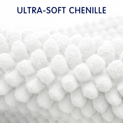 SUBRTEX Bathroom Rugs Chenille Bath Rug Soft Short Plush Bath Mat Soft Shower Mat Water Absorbent Shower Mat Quick Dry Machine Washable(White,16" x 24")