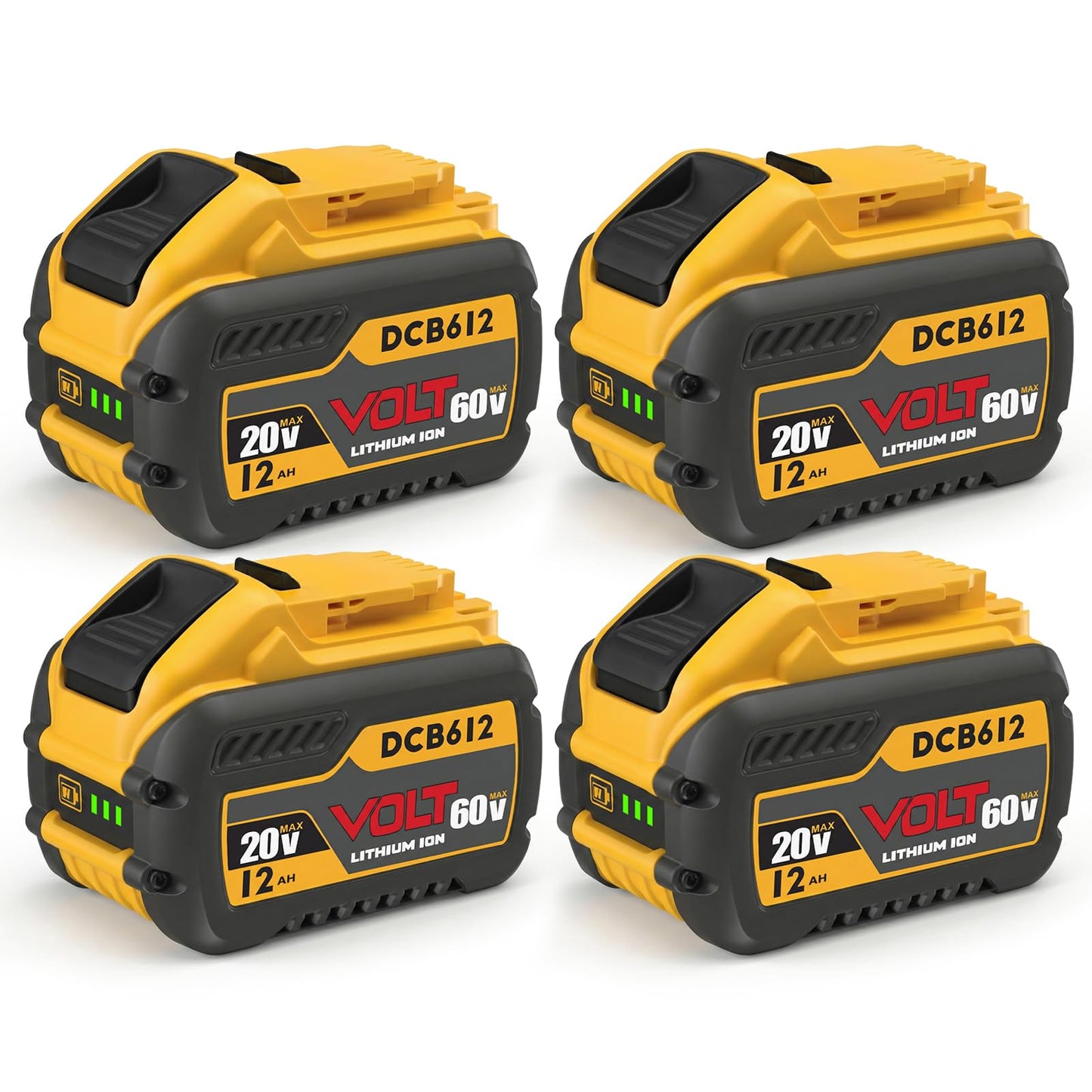 4 Packs 12.0Ah 60V Lithium Ion Battery Replacement Compatible with Dewalt 60V Battery DCB612, DCB609, DCB606, Compatible with Dewalt 20V/60V Max Cordless Tools and Chargers, with LED Indicator
