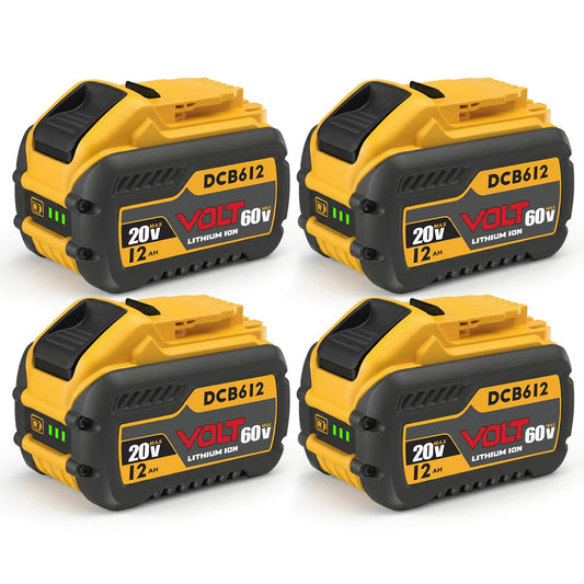 4 Packs 12.0Ah 60V Lithium Ion Battery Replacement Compatible with Dewalt 60V Battery DCB612, DCB609, DCB606, Compatible with Dewalt 20V/60V Max Cordless Tools and Chargers, with LED Indicator