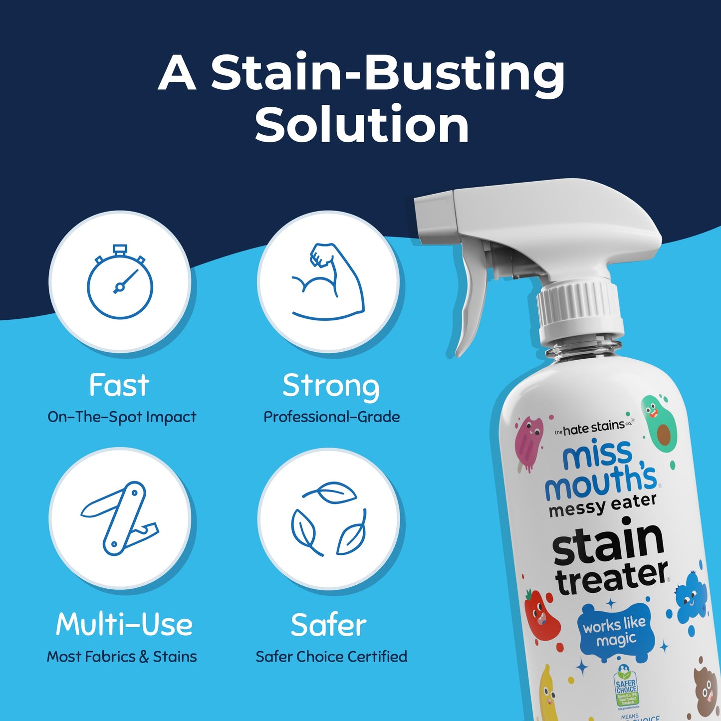 Miss Mouth's Messy Eater Stain Treater Spray - 16oz Stain Remover - Newborn & Baby Essentials - No Dry Cleaning Food, Grease, Coffee Off Laundry, Underwear, Fabric
