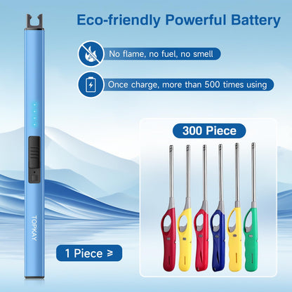 TOPKAY Electric Lighter Candle Lighter Windproof Flameless USB Rechargeable Plasma Arc Long Lighter for Grill Firework Kitchen Camping (Lake Blue)