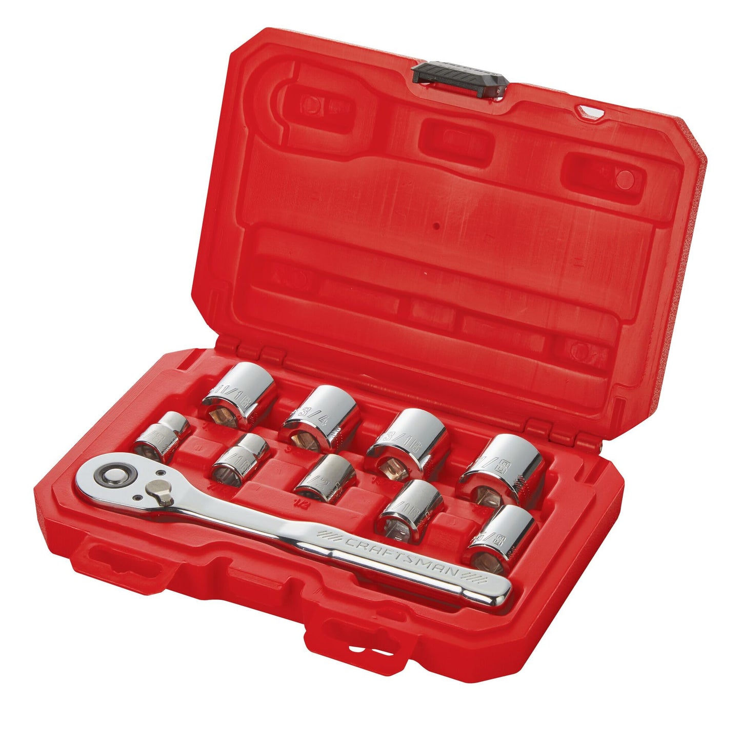 CRAFTSMAN Mechanics Tool Set with 72-tooth Low Profile Ratchet, SAE, 3/8 Inch Drive, 10 Piece (CMMT34563)