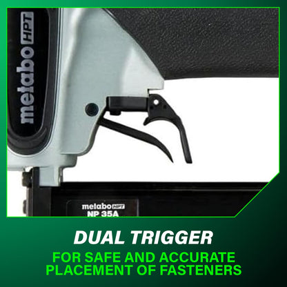 Metabo HPT Pin Nailer, Pro-Preferred Pneumatic Power Nailers for Cabinets, Trim, and Crafting, Makes Invisible Holes, Lightweight 2.0 lbs Tool, 23 Gauge, 5/8" to 1-3/8" Headless Micro Pins, NP35A