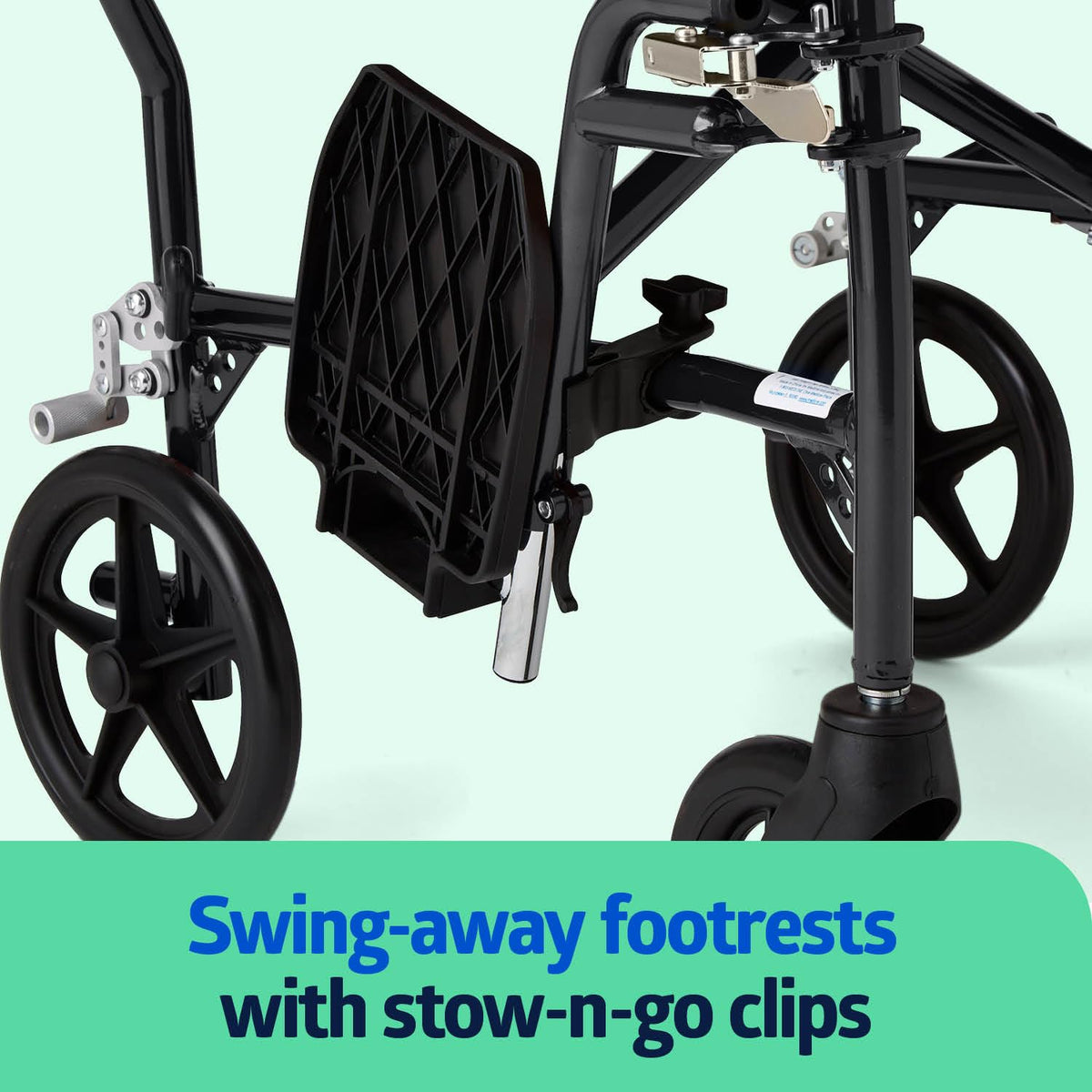 Medline Ultra Lightweight Transport Wheelchair for Adults, Foldable, 19-Inch Seat Width, Black Frame, Black Upholstery