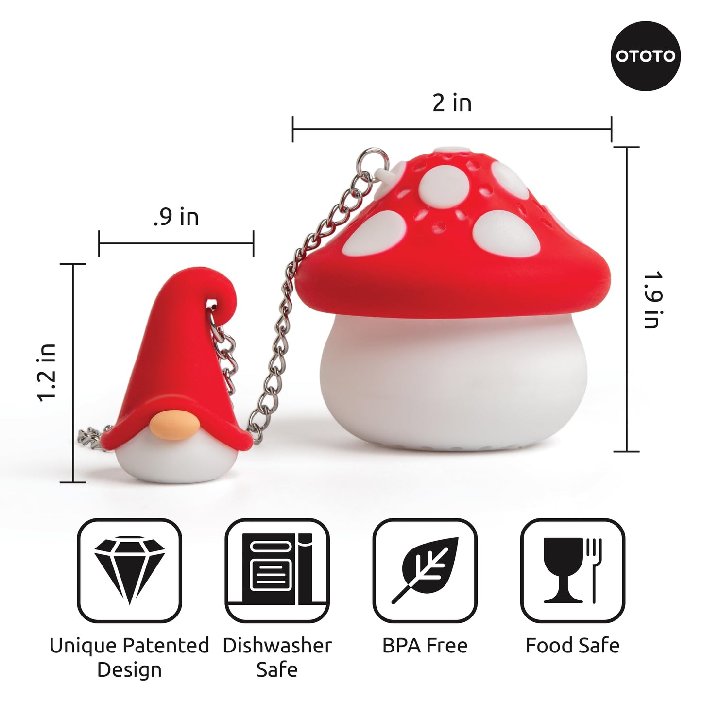 Cute Tea Strainers - Loose Leaf Tea Steeper, Tea Infuser for Loose Leaf Tea, Tea Diffusers, Tea Accessories, Mushroom Gifts, Cute Kitchen Accessories, White Elephant Gifts, (Gnomeo, Gnome)