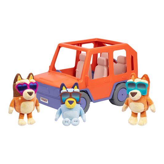 Bluey Big Heeler 4WD and Family Toddler Toy Car, Bingo and Chilli Plush Buddies, Opening Hood Storage, Car Toys for Kids 3+, Amazon Exclusive
