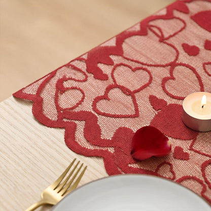 Artoid Mode Lace Jacquard Love Heart Valentine's Day Table Runner, Kitchen Dining Table Decoration for Home Party Decor 13x72 Inch
