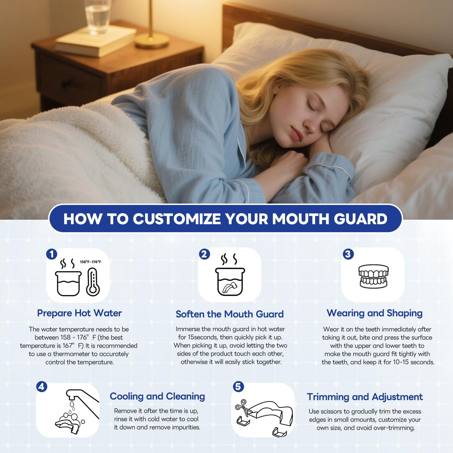 REROIO Anti Grinding Guard, Mouth Guard for Grinding Teeth at Night, Mouth Guard for Sleeping, Perfect fit Night Guards for Teeth Grinding, Reusable Mouthguard for Adults
