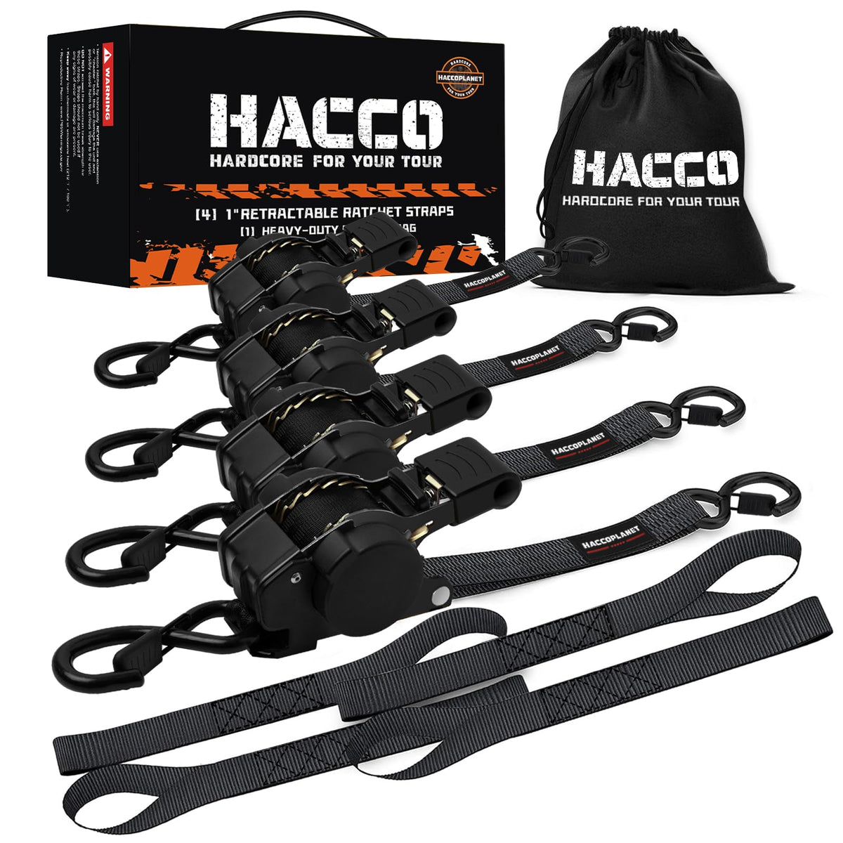 Haccoplanet Retractable Ratchet Straps 1763lb Break Strength, Heavy Duty 1” Auto Retract Tie Down Ratchet Straps Upgraded Controlled Retraction Ratchet Strap for Trailer, Motorcycle, ATV (10FT-4PK)