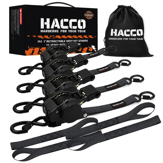 Haccoplanet Retractable Ratchet Straps 1763lb Break Strength, Heavy Duty 1” Auto Retract Tie Down Ratchet Straps Upgraded Controlled Retraction Ratchet Strap for Trailer, Motorcycle, ATV (10FT-4PK)