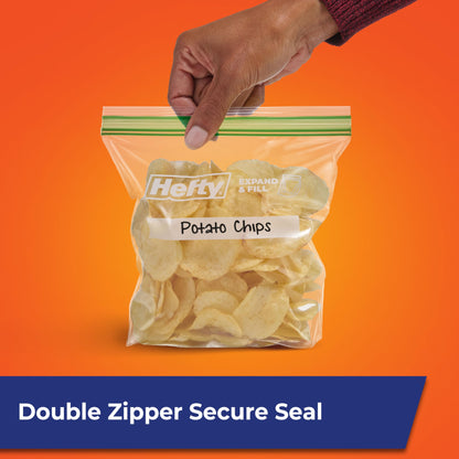 Hefty XL Press to Close Plastic Sandwich Expand and Fill Food Storage Bags, 130 Count