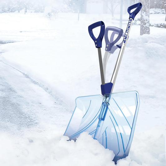 Snow Joe SJ-SHLV02 Shovelution Ergonomic Snow Shovel, 18-Inch Poly Shovel Blade, Spring-Assist Handle with D-Ring Grips