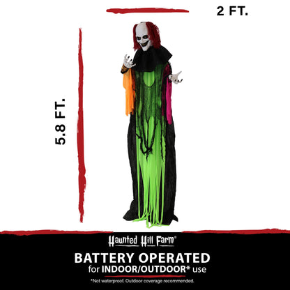 Haunted Hill Farm Life-Size Scary Talking Clown Halloween Animatronic with Motion and Touch Activated Lights and Sounds, Battery Operated Indoor or Covered Outdoor Creepy Halloween Decorations