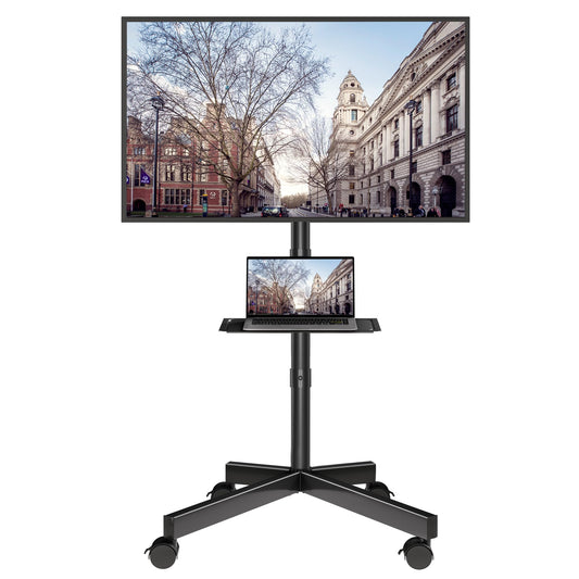 BONTEC Mobile TV Stand with Tilt Function, Rolling TV Stand for 23-60" LED, LCD, OLED TVs, Holds up to 88lbs, Max VESA 400x400mm, Adjustable Media Shelf (Black, 17.1x15.1x53.1 in)